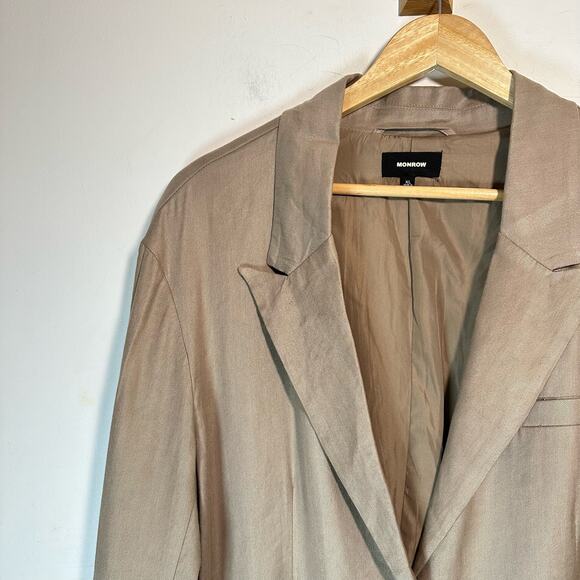 Monrow Beige Linen Blend Blazer Relaxed Fit Lined Casual Chic Jacket Size XL - Picture 6 of 15
